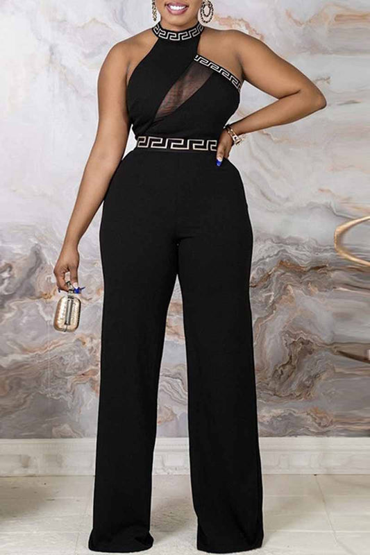 Fashion Casual Solid Patchwork Asymmetrical Collar Straight Jumpsuits